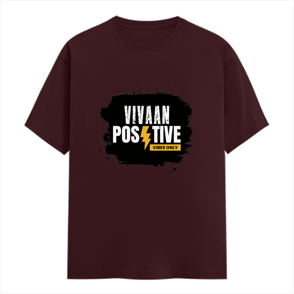Classic Crew T-Shirt | Men's Regular Fit | 180 GSM Bio-Washed Cotton | DTG Print Ready | Double-Stitched & Ribbed Neck | Personalized | DTG | Bold | Positivity | Motivation | Everyday | Energetic | Positive Vibes Only - front - Maroon - mockup 1