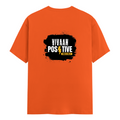 Classic Crew T-Shirt | Men's Regular Fit | 180 GSM Bio-Washed Cotton | DTG Print Ready | Double-Stitched & Ribbed Neck | Personalized | DTG | Bold | Positivity | Motivation | Everyday | Energetic | Positive Vibes Only - back - Orange - mockup 2