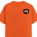 Classic Crew T-Shirt | Men's Regular Fit | 180 GSM Bio-Washed Cotton | DTG Print Ready | Double-Stitched & Ribbed Neck | Personalized | DTG | Bold | Positivity | Motivation | Everyday | Energetic | Positive Vibes Only - left pocket - Orange - mockup 3