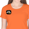 Women's Classic Crew T-Shirt | Regular Fit | 180 GSM Bio-Washed Cotton | DTF Print Ready | Double Stitched, Pre-Shrunk | Personalized | DTF | Bold | Positivity | Motivation | Everyday | Energetic | Positive Vibes Only - right pocket - Orange - mockup 4