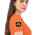 Women's Classic Crew T-Shirt | Regular Fit | 180 GSM Bio-Washed Cotton | DTF Print Ready | Double Stitched, Pre-Shrunk | Personalized | DTF | Bold | Positivity | Motivation | Everyday | Energetic | Positive Vibes Only - right sleeve - Orange - mockup 6