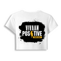 Female Baby Tee | Cropped Fitted | Cotton Spandex Blend | Pre-shrunk Stretch | Women's | Personalized | DTF | Bold | Positivity | Motivation | Everyday | Energetic | Positive Vibes Only - back - White - mockup 2