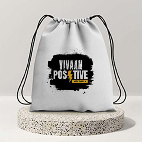 Drawstring Bag | Unisex | 280 GSM Cotton DTF | Durable, Secure Closure, Versatile | Everyday Carry | Personalized | DTF | Bold | Positivity | Motivation | Everyday | Energetic | Positive Vibes Only - front - mockup 1