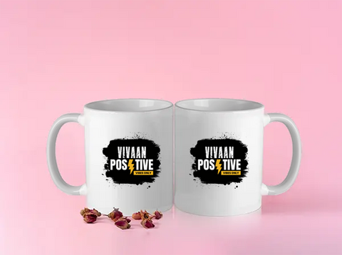 Color Coffee Mug | 11 oz | Ceramic Sublimation | Fade-Proof Print, Inner & Handle Color | Unisex | Personalized | Bold | Positivity | Motivation | Everyday | Energetic | Positive Vibes Only - front - White - mockup 1
