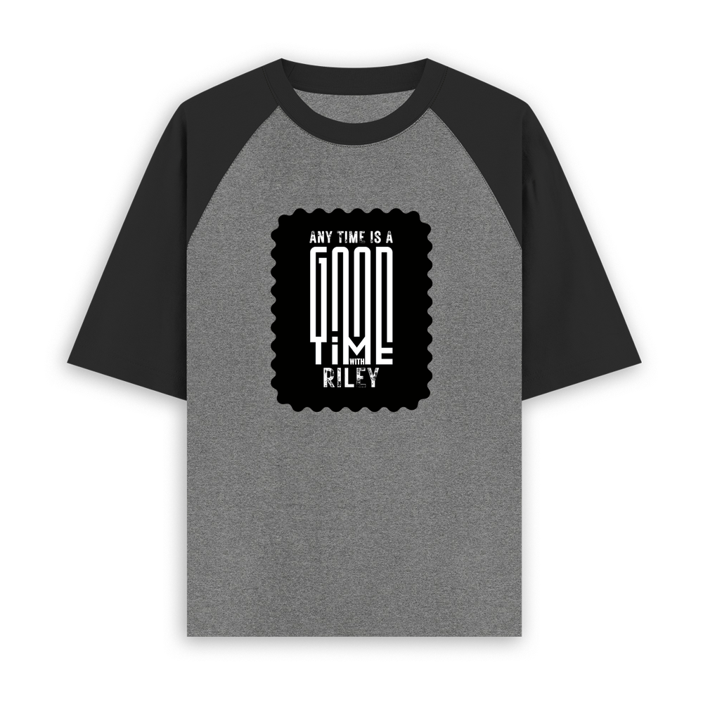 Unisex Oversized Raglan T-Shirt | Oversized Fit | 180 GSM Bio-Washed Cotton DTF Print | Two-Tone Sleeves, Pre-Shrunk | Unisex Adults | Personalized | DTF | Bold Typography | Friendship | Everyday | Positive - front - mockup 1
