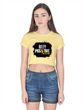 Female Crop Top | Women's Regular Fit | 180 GSM Bio-Washed Cotton Blend | DTF Print Ready, Double Stitched, Pre-Shrunk | Personalized | DTF | Grunge | Positive Affirmations | Motivational Slogans | Everyday | Uplifting | Positive Vibes Only - front - Beige - mockup 1
