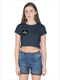 Female Crop Top | Women's Regular Fit | 180 GSM Bio-Washed Cotton Blend | DTF Print Ready, Double Stitched, Pre-Shrunk | Personalized | DTF | Grunge | Positive Affirmations | Motivational Slogans | Everyday | Uplifting | Positive Vibes Only - right pocket - Navy Blue - mockup 4