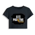 Female Baby Tee | Cropped Fit for Women | Cotton Spandex DTG T-Shirt | Pre-Shrunk & Breathable | Personalized | DTG | Typography | Positivity | Energy | Everyday | Uplifting | Positive Vibes Only - front - Navy Blue - mockup 1