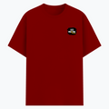 Cotton Stretch T-Shirt | Unisex Fit | 95% Cotton 5% Spandex | DTF Print | Stretchable & Breathable | Personalized | DTF | Typography | Positivity | Energy | Everyday | Uplifting | Positive Vibes Only - left pocket - Red - mockup 3