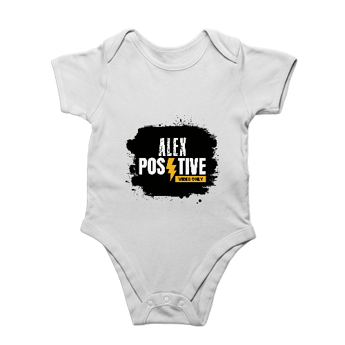 Baby Rompers | 0-12 Months | 180 GSM Bio-Washed Cotton | Soft, Durable, Pre-Shrunk | Unisex Baby | Personalized | DTF | Typography | Positivity | Energy | Everyday | Uplifting | Positive Vibes Only - front - White - mockup 1
