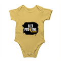 Baby Rompers | 0-12 Months | 180 GSM Bio-Washed Cotton | Soft, Durable, Pre-Shrunk | Unisex Baby | Personalized | DTF | Typography | Positivity | Energy | Everyday | Uplifting | Positive Vibes Only - front - Yellow - mockup 1