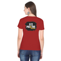 Female Classic Crew T-Shirt | Women's Regular Fit | 180 GSM Bio-Washed Cotton | Pre-Shrunk, Double Stitched | DTF Print | Personalized | DTF | Typography | Positivity | Energy | Everyday | Uplifting | Positive Vibes Only - back - Red - mockup 2