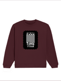 Oversized Sweatshirt | Relaxed Fit Unisex | 400 GSM Cotton Blend | DTG Printed | Pre-Shrunk Drop Shoulder | Personalized | DTG | Typography | Friendship | Connection | Everyday | Positive | Good Time Anytime - front - Maroon - mockup 1