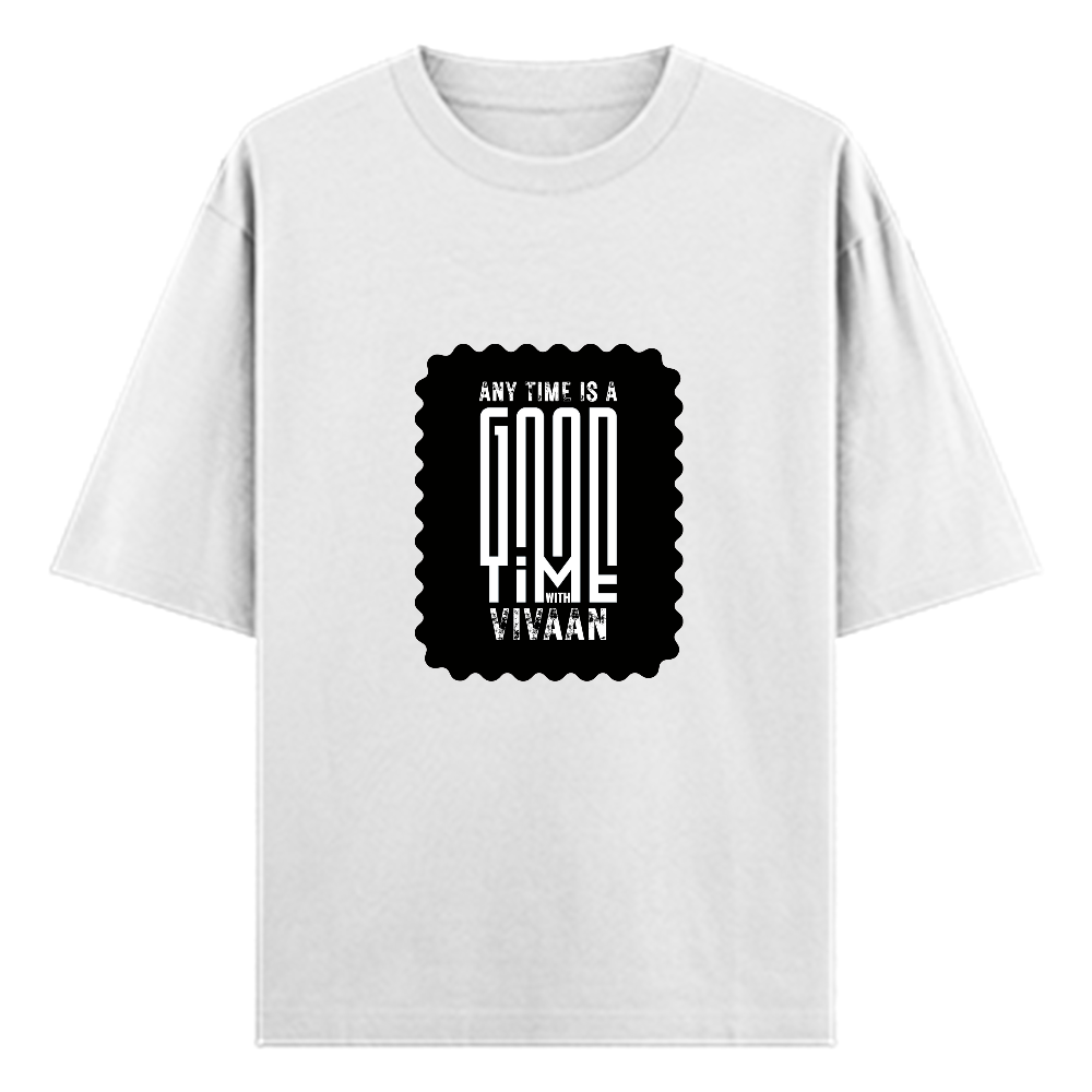 Oversized Classic T-Shirt | Unisex Fit | 100% Super-Combed Cotton | DTG Print | Pre-Shrunk, 240 GSM | Adults | Personalized | DTG | Typography | Friendship | Connection | Everyday | Positive | Good Time Anytime - front - White - mockup 1