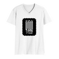 Male V Neck T-Shirt | Men's Regular Fit | 180 GSM Bio-Washed Cotton | DTG Print | Double Stitched Seams | Personalized | DTG | Typography | Friendship | Connection | Everyday | Positive | Good Time Anytime - front - White - mockup 1
