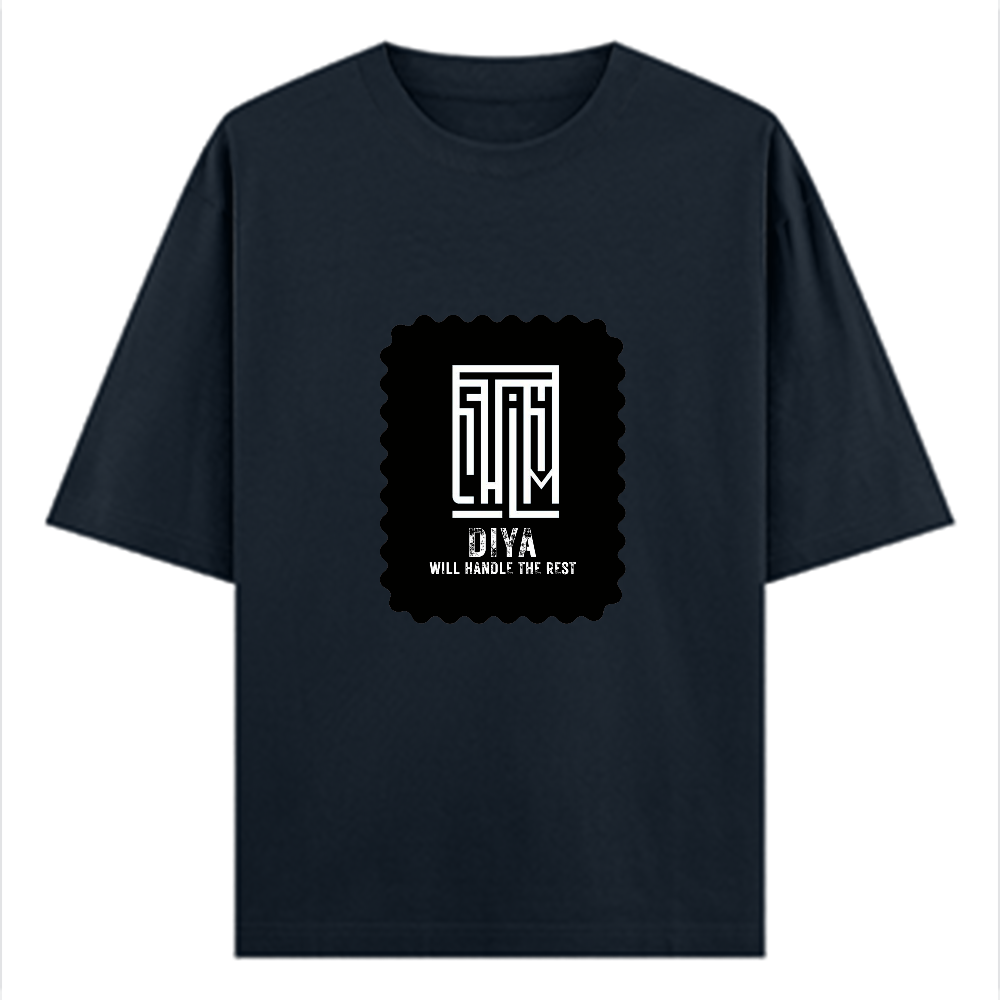 Oversized Classic T-Shirt | Unisex Oversized Fit | 100% Super-Combed Cotton, DTF Print | Pre-Shrunk, Ribbed Neck | Adults | Personalized | DTF | Typography | Self-belief | Confident | Keep It Calm - front - Navy Blue - mockup 1