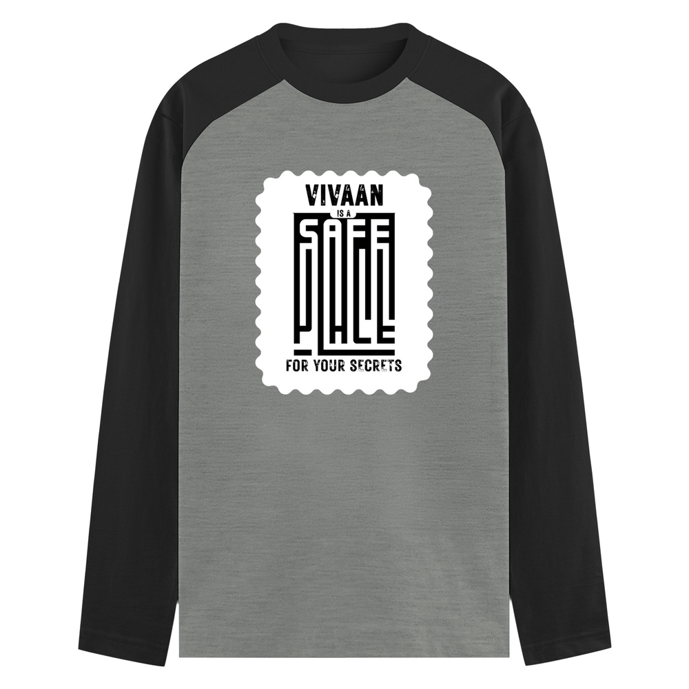 Male Raglan T-Shirt | Regular Fit for Men | 180 GSM Bio-Washed Cotton Blend | DTF Print, Double Stitched, Ribbed Neck, Colorfast | Personalized | DTF | Typography | Trust | Friendship | Secure | Your Secrets Are Safe - front - mockup 1