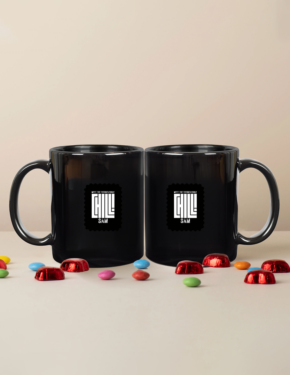 Black Coffee Mug | 11 oz | Ceramic Sublimation | Fade-Proof Print | Unisex | Personalized | Typography | Self-expression | Everyday | Confident | Effortlessly Chill - front - mockup 1