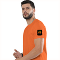 Female Classic Crew T-Shirt | Women's Regular Fit | 180 GSM Bio-Washed Cotton Blend | DTG Print Ready | Durable & Pre-Shrunk | Personalized | DTG | Typography | Self-improvement | Everyday | Positive | Makes Today Great - left sleeve - Orange - mockup 5