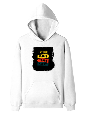 Pullover Hoodie | Unisex Regular Fit | Tri-Layer Cotton Blend | DTF Ready | All-Season Wear | Personalized | DTF | Typography | Self-improvement | Everyday | Positive | Makes Today Great - front - White - mockup 1