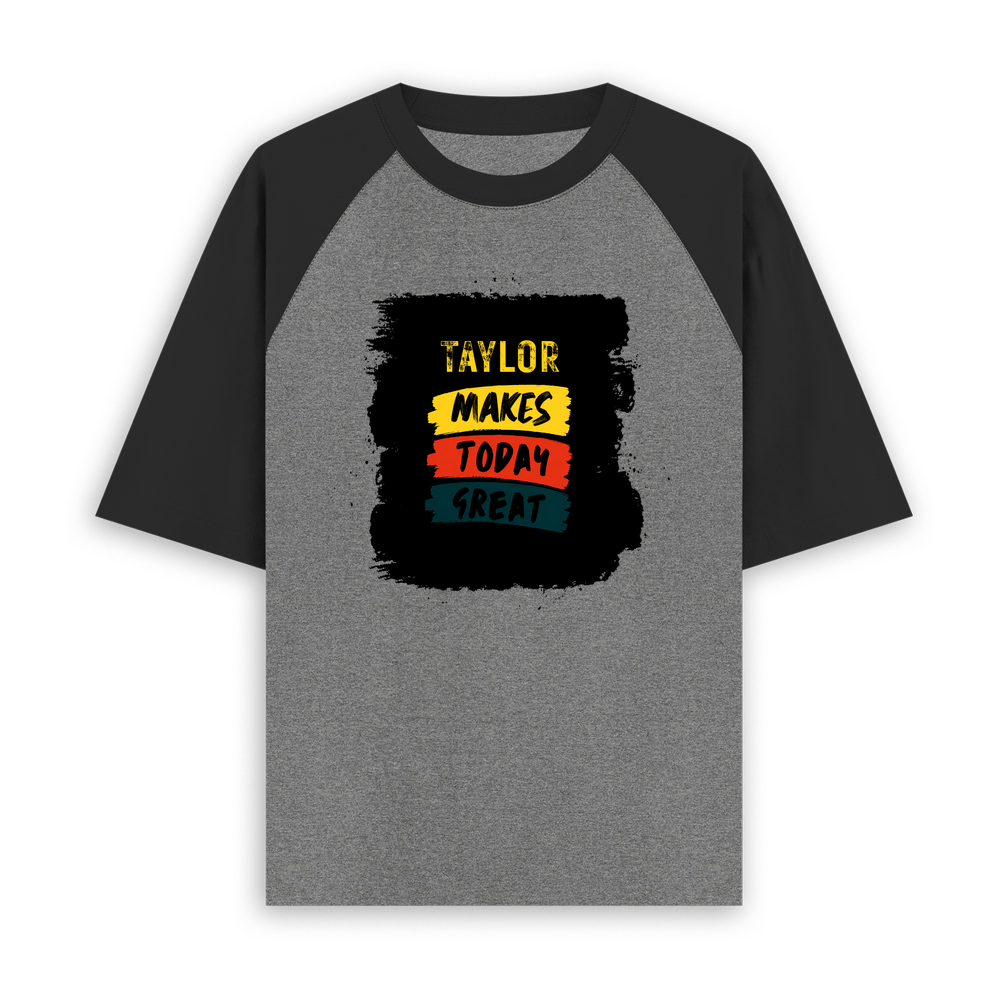 Unisex Oversized Raglan T-Shirt | Relaxed Fit | 100% Bio-Washed Cotton DTG Print | Two-Tone Contrast Sleeves | For Him & Her | Personalized | DTG | Typography | Self-improvement | Everyday | Positive | Makes Today Great - front - mockup 1