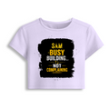 Female Baby Tee | Cropped Fit for Women | Cotton Spandex DTG T-Shirt | Pre-Shrunk & Breathable | Personalized | DTG | Typography | Productivity | Ambition | Everyday | Empowering | Busy Building, Not Complaining - front - Lavender - mockup 1