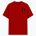 Basic T-Shirt | Unisex XS-2XL | Poly-Cotton Blend | Soft Finish, Durable Stitching | For Him, For Her | Personalized | DTF | Typography | Productivity | Ambition | Everyday | Empowering | Busy Building, Not Complaining - left pocket - Red - mockup 3