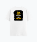 Cotton Stretch T-Shirt | Unisex Fit | 95% Cotton, 5% Spandex | Breathable, Flexible | Adults | Personalized | DTG | Typography | Productivity | Ambition | Everyday | Empowering | Busy Building, Not Complaining - back - White - mockup 2