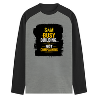 Male Raglan T-Shirt | Regular Fit for Men | 180 GSM Bio-Washed Cotton Blend | DTF Print, Double Stitched, Ribbed Neck, Colorfast | Personalized | DTF | Typography | Productivity | Ambition | Everyday | Empowering | Busy Building, Not Complaining