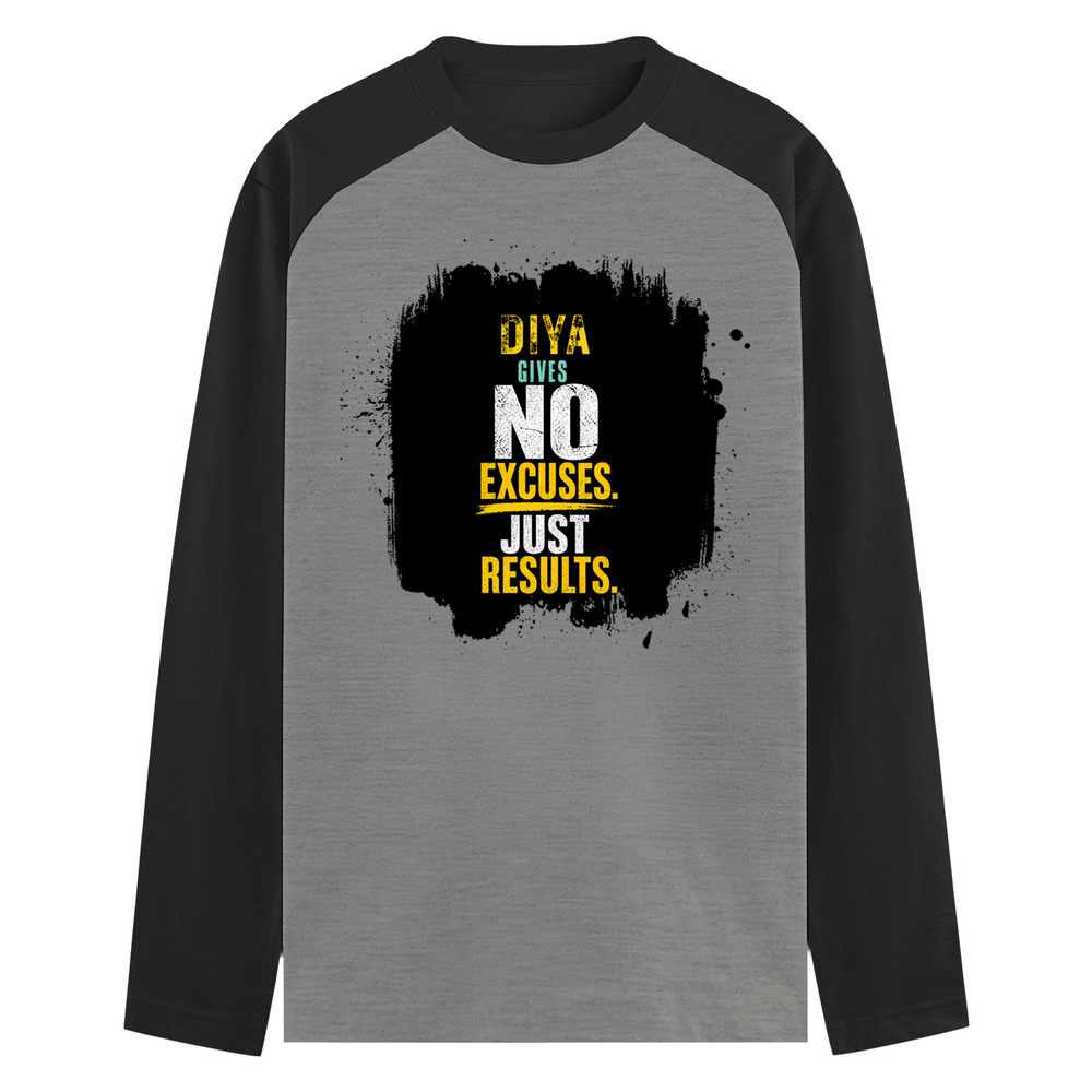 Male Raglan T-Shirt | Men's Regular Fit | 180 GSM Bio-Washed Cotton | DTG Print | Pre-Shrunk, Durable | Personalized | DTG | Bold Graphic | Motivation | Success | Everyday | Empowering | No Excuses, Just Results - front - mockup 1