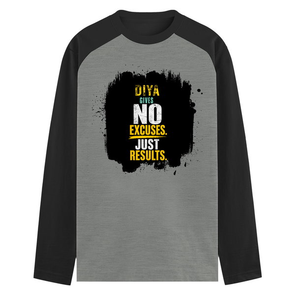 Male Raglan T-Shirt | Men's Regular Fit | 180 GSM Bio-Washed Cotton | DTG Print | Pre-Shrunk, Durable | Personalized | DTG | Bold Graphic | Motivation | Success | Everyday | Empowering | No Excuses, Just Results - front - mockup 1