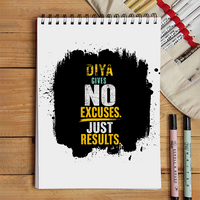 Sketchbook | A5 | 140 GSM Inner Paper, 300 GSM Cover | Spiral Bound | Portable & Durable | Unisex | Personalized | Bold Graphic | Motivation | Success | Everyday | Empowering | No Excuses, Just Results