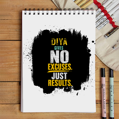 Sketchbook | A5 | 140 GSM Inner Paper, 300 GSM Cover | Spiral Bound | Portable & Durable | Unisex | Personalized | Bold Graphic | Motivation | Success | Everyday | Empowering | No Excuses, Just Results - front - White - mockup 1