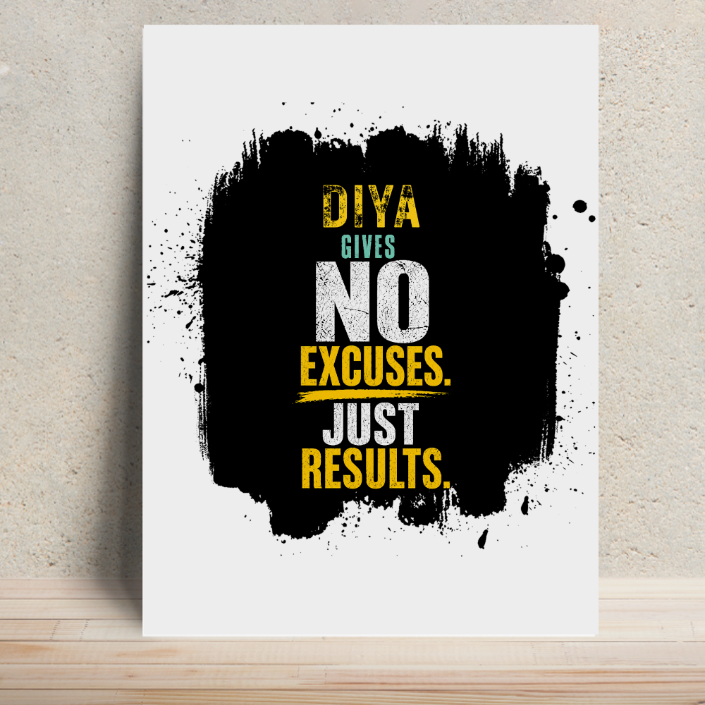 Metal Posters | 8x11.7, 11.7x15.7 | 1mm Thick Metal | Magnetic Display, Waterproof, Glossy Finish | Unisex | Personalized | Bold Graphic | Motivation | Success | Everyday | Empowering | No Excuses, Just Results - front - White - mockup 1