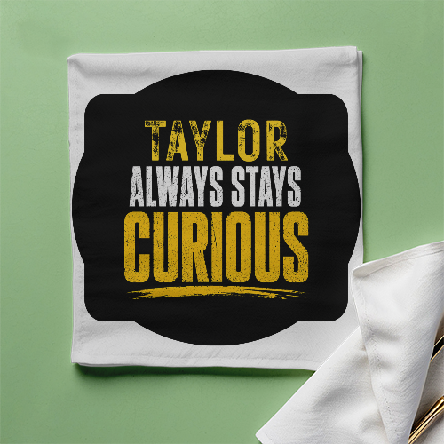 Cloth Napkin | Dining & Kitchen | 100% Polyester | Soft, Durable, Hemmed | Unisex | Personalized | Typography | Mindset | Everyday | Motivational | Always Curious - front - White - mockup 1