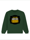 Oversized Sweatshirt | Relaxed Fit Unisex | 400 GSM Cotton Blend | DTG Printed | Pre-Shrunk Drop Shoulder | Personalized | DTG | Typography | Mindset | Everyday | Motivational | Always Curious - front - Bottle Green - mockup 1