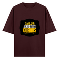 Oversized Classic T-Shirt | Unisex Oversized Fit | 100% Super-Combed Cotton, DTF Print | Pre-Shrunk, Ribbed Neck | Adults | Personalized | DTF | Typography | Mindset | Everyday | Motivational | Always Curious - front - Maroon - mockup 1