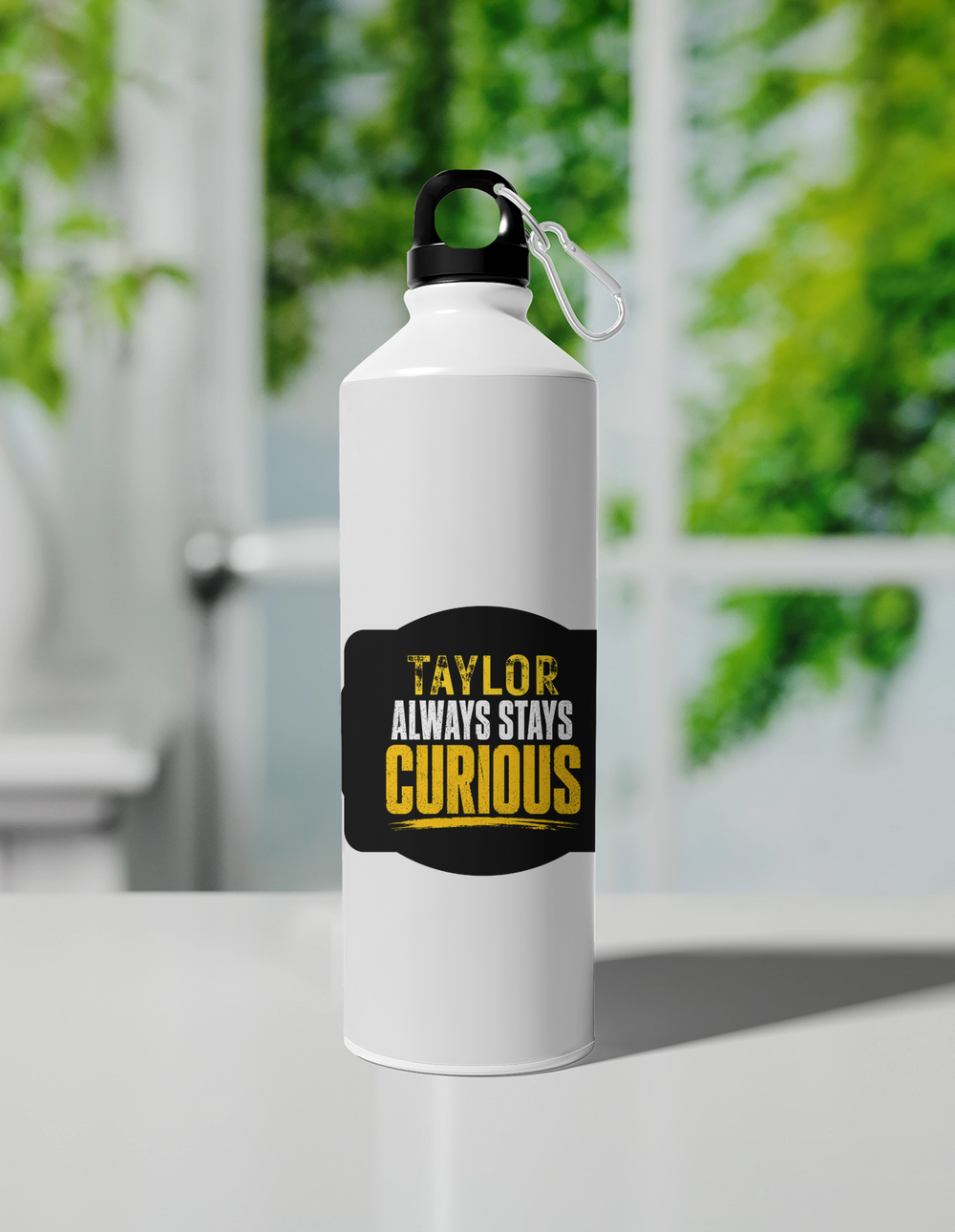 Sipper Bottle | 750 ml Unisex | Aluminum Sublimation Print | Clip Cap, Fade Proof | Personalized | Typography | Mindset | Everyday | Motivational | Always Curious - front - White - mockup 1
