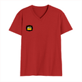 Male V Neck T-Shirt | Men's Regular Fit | 180 GSM Bio-Washed Cotton | DTG Print | Double Stitched Seams | Personalized | DTG | Typography | Mindset | Everyday | Motivational | Always Curious - right pocket - Red - mockup 4