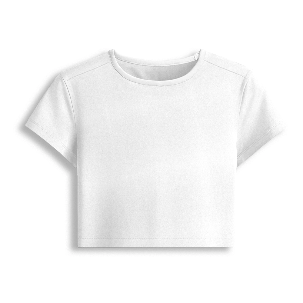 Female Baby Tee | Cropped Fit for Women | Cotton Spandex DTG T-Shirt | Pre-Shrunk & Breathable | Personalized | DTG | Typography | Positivity | Everyday | Uplifting | Always Stay Positive - front - White - mockup 1