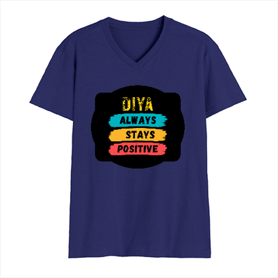 Male V Neck T-Shirt | Men's Regular Fit | 180 GSM Bio-Washed Cotton | DTG Print | Double Stitched Seams | Personalized | DTG | Typography | Positivity | Everyday | Uplifting | Always Stay Positive - front - Royal Blue - mockup 1
