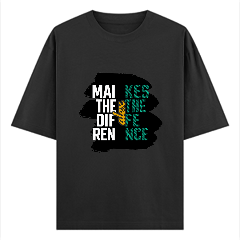 Oversized Standard T-Shirt | Relaxed Fit Unisex | 100% Super Combed Cotton DTG Print | Soft, Breathable, Durable | Adults | Personalized | DTG | Typography | Identity | Self-impact | Everyday | Empowering - front - Black - mockup 1