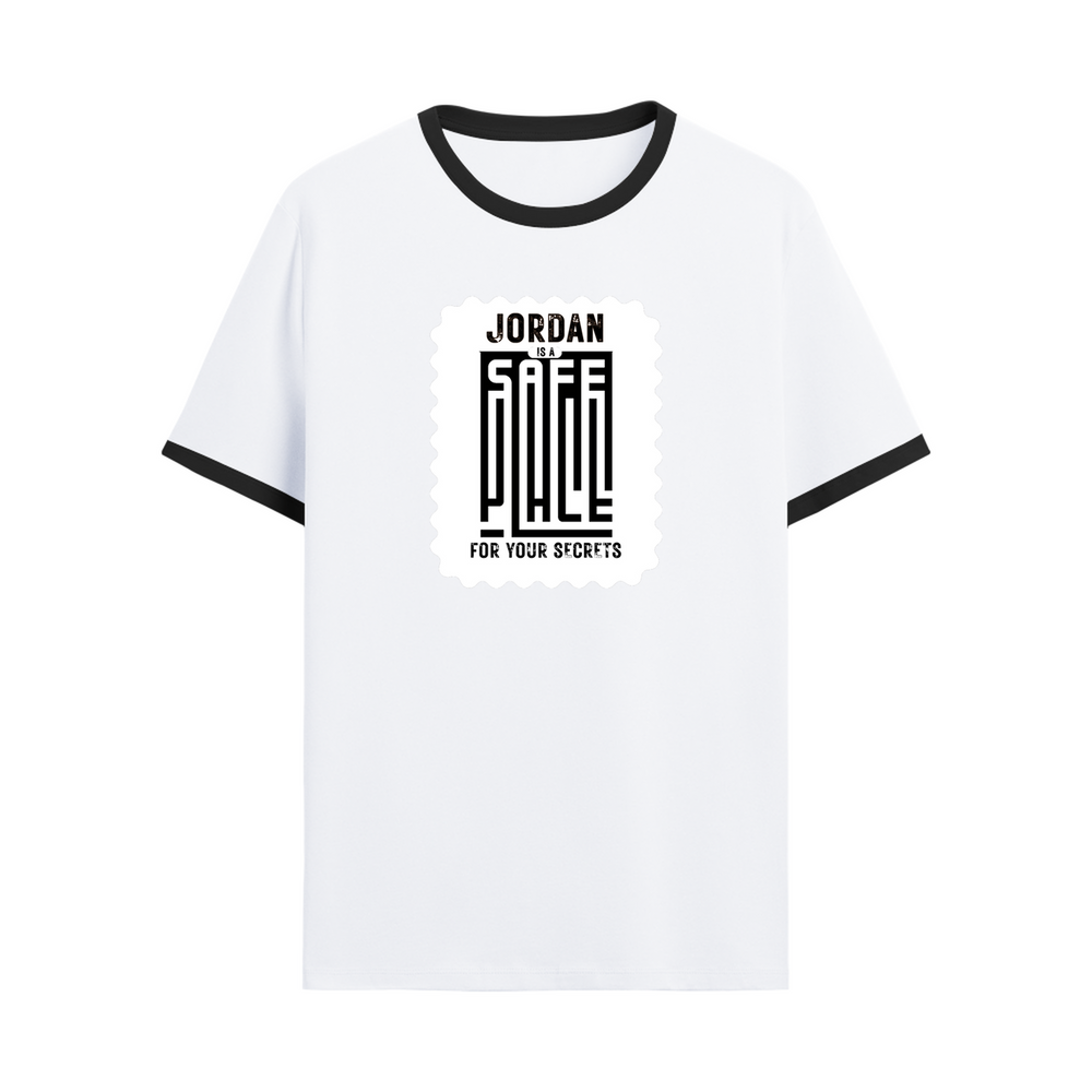 Ringer T-shirt | Unisex Fit | 100% Cotton | Bio-Washed & Pre-Shrunk | Adults | Personalized | DTG | Typography | Trust | Secrets | Everyday - front - Black White - mockup 1