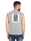 Male Sleeveless T-Shirt | Men's Regular Fit | Bio-Washed Cotton | DTG Printed | Gym & Everyday Comfort | Personalized | DTG | Typography | Trust | Secrets | Everyday - back - Grey Melange - mockup 2