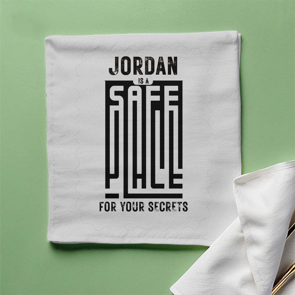 Cloth Napkin | Dining & Kitchen | 100% Polyester | Soft, Durable, Hemmed | Unisex | Personalized | Typography | Trust | Secrets | Everyday - front - White - mockup 1