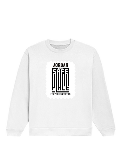 Oversized Sweatshirt | Relaxed Fit Unisex | 400 GSM Cotton Blend | DTG Printed | Pre-Shrunk Drop Shoulder | Personalized | DTG | Typography | Trust | Secrets | Everyday - front - White - mockup 1