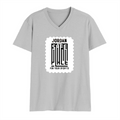 Men's V-Neck T-Shirt | Regular Fit | 180 GSM Bio-Washed Cotton Blend | DTF Print | Durable & Pre-Shrunk | Personalized | DTF | Typography | Trust | Secrets | Everyday - front - Grey Melange - mockup 1