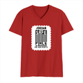 Men's V-Neck T-Shirt | Regular Fit | 180 GSM Bio-Washed Cotton Blend | DTF Print | Durable & Pre-Shrunk | Personalized | DTF | Typography | Trust | Secrets | Everyday - front - Red - mockup 1