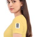 Female Classic Crew T-Shirt | Women's Regular Fit | 180 GSM Bio-Washed Cotton | Pre-Shrunk, Double Stitched | DTF Print | Personalized | DTF | Typography | Trust | Secrets | Everyday - left sleeve - Yellow - mockup 5