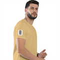 Male Classic Crew T-Shirt | Men's Regular Fit | 180 GSM Bio-Washed Cotton | DTF Print | Pre-Shrunk & Durable | Personalized | DTF | Typography | Trust | Secrets | Everyday - right sleeve - Beige - mockup 6